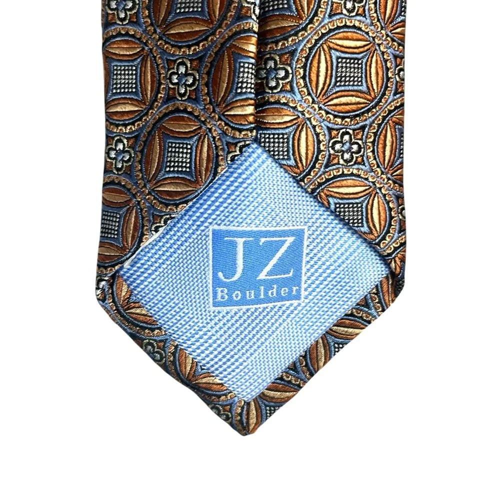 JZ Richards 100% Silk Neck Tie Men's Extra Long‎ Copper Blue Suit Business Tie